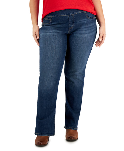 Plus Size Mid-Rise Pull On Boot-Cut Jeans Menagerie 24W